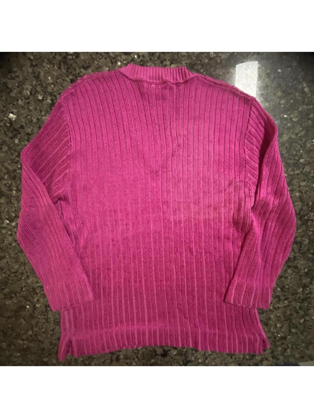 Carole Little Pink Cotton Cable Knit V-Neck Pullover Sweater XL Women